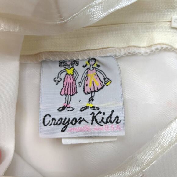 Vintage 90s Crayon Kids Girls Dress Sz 2T Cream Easter Holiday Tulip Floral - Picture 3 of 4